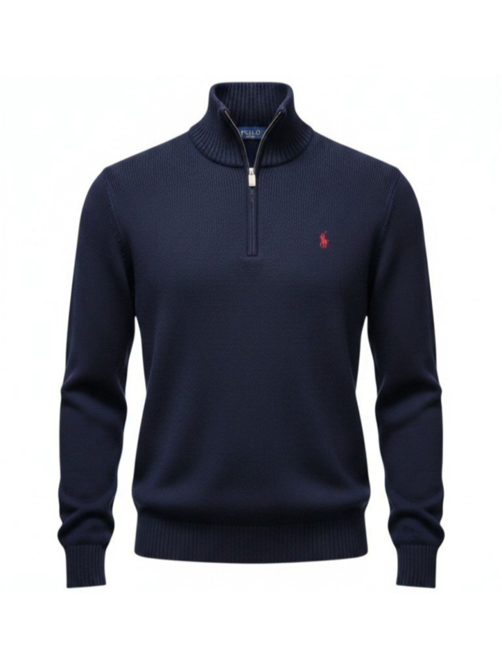 Polo Ralph Lauren Men Blue Quarter-Zip Long-Sleeve Pullover Cotton Sweater Large